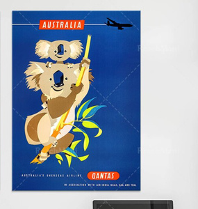 G2616 航空会社 世界旅行 ビンテージ 広告 ミッドセンチュリー モダン キャンバスアートポスター 50×70cm イラスト 海外製 枠なし B