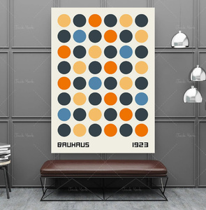 G2548 バウハウス Bauhaus ドット ミッドセンチュリー モダン キャンバスアートポスター 50×70cm イラスト インテリア 雑貨 海外製 枠なし