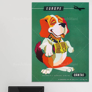 G2615 航空会社 世界旅行 ビンテージ 広告 ミッドセンチュリー モダン キャンバスアートポスター 50×70cm イラスト 海外製 枠なし A