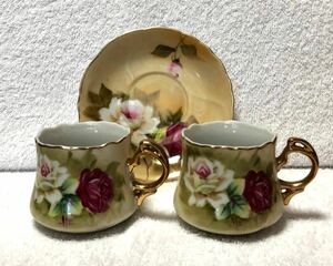  rare Lefton China left n tea inaHand Painted flower rose temi glass cup 2&so-sa1 sheets 1980 period Vintage 