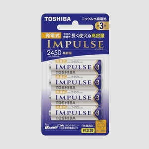 送料無料★TOSHIBA ニッケル水素電池 充電式IMPULSE 単3形充電池(min.2,450mAh)4本TNH-3AH4P