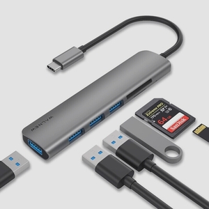 送料無料★USB C ハブ 6in1 USB Type C 変換アダプタ USB 3.0 ４ポート 高速データ転送 (Gray)