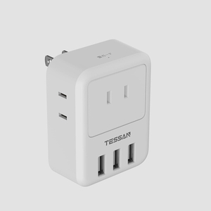 送料無料★TESSAN USB コンセント 電源タップ 雷ガード付 3個AC口 3つUSBポート たこあしコンセント(ホワイト)