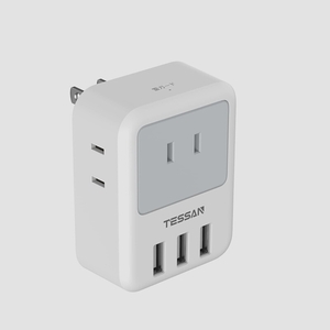 送料無料★TESSAN USB コンセント 電源タップ 雷ガード付 3個AC口 3つUSBポート たこあしコンセント (グレー)