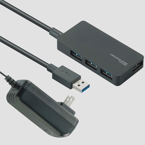 送料無料★エレコム USB3.0 ハブ 4ポート 1ｍ ACアダプタ付 セルフ/バス両対応 ブラック U3H-A408SBK