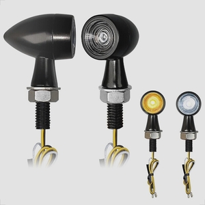 送料無料★Evermotor バイクLEDウインカー 高輝度方向指示器 ラウンド EU認証Eマーク ブラックケース 黄+白 2個