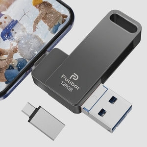 送料無料★USBメモリー 4in1 USBフラッシュドライブ USB 両面挿し 収納ケース (128GB 黒)