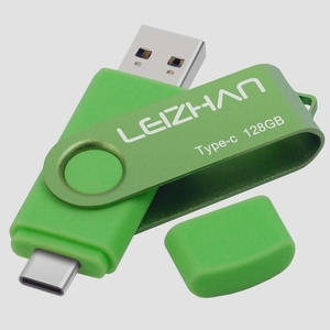 送料無料★LEIZHAN TYPE-C USB メモリー・フラッシュドライブ OTG 3.0 Uスティック(128GB 緑)