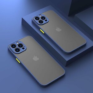 LHH392★iPhone 12Promax対応 ブルー マット加工 カメラ保護 半透明 耐衝撃 ワイヤレス充電対応 薄型 軽量 iPhone12 13 Pro max mini対応