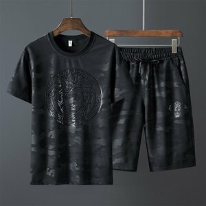 ZPT080★新品メンズトレーナースポーツウエアセットアップスウェット上下セットジャージTシャツハーフパンツショートパンツ黑BM~8XL