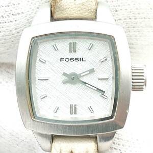 【電池切れ】FOSSIL フォッシル クォーツ 腕時計 シルバー文字盤 レザーベルト レディース