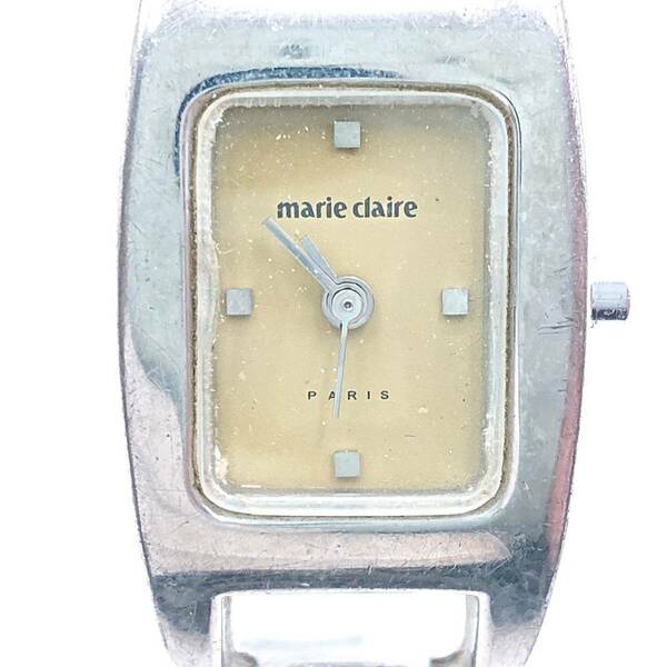 【電池切れ】marie claire マリクレール クォーツ 腕時計 イエロー文字盤 シルバー レディース