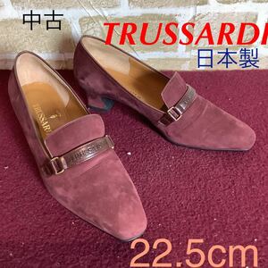 【売り切り!送料無料!】A-292 TRUSSARDI!スエードパンプス!22.5cm!ワインレッド!おしゃれ!普段履き!中古!