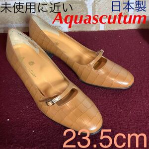 【売り切り!送料無料!】A-293 Aquascutum!レザーパンプス!23.5cm!日本製!キャメル!太めヒール!美品!天然皮革!未使用に近い!