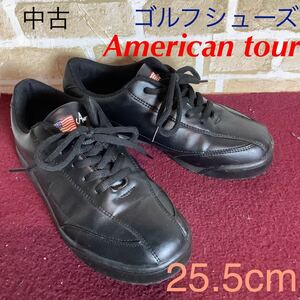 【売り切り!送料無料!】A-294 American tour!ゴルフシューズ!25.5cm!黒!ゴルフ!趣味!仕事!スポーツ!初心者!中古!