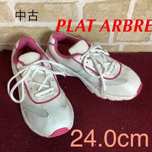 【売り切り!送料無料!】A-296 PLAT ARBRE!スニーカー!24.0cm!白!ピンク!可愛い!通学!学校!スポーツ!ウォーキング!ランニング!汚れあり!中古