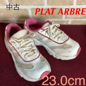 【売り切り!送料無料!】A-297 PLAT ARBRE!スニーカー!23.0cm!白!ピンク!可愛い!通学!学校!スポーツ!ウォーキング!ランニング!汚れあり!中古