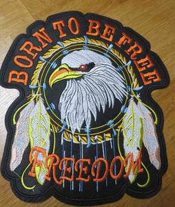 特大■自由US黒橙◇激渋BORN TO BE FREE FREEDOMアメリカンイーグル鷲ワッペン刺繍ミリタリー・サバゲー・ツーリング◇バイカー洋服衣類DIY