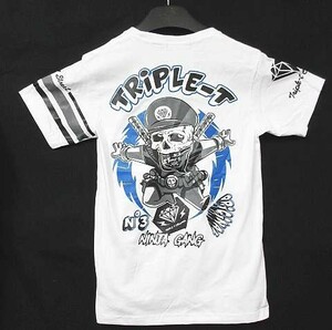 【送料無料】【新品】TRIPPLE T トリプルT 半袖Tシャツ スカルデザイン 忍者 HIP-HOP ギャングスタイル 白 Mサイズ ■L18803-180315-40-3