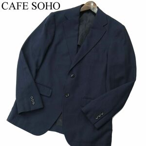 CAFE SOHO カフェソーホー 春夏 背抜き★ ストレッチ アンコン テーラード ジャケット Sz.102 Y5　メンズ ネイビー ビジカジ　A3T01777_2#M