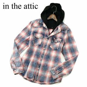 in the attic インジアティック レイヤード風★ フーディー 長袖 加工 デニム ウエスタン チェック シャツ Sz.M　メンズ　A3T02067_3#C