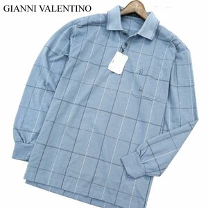 【新品 未使用】 GIANNI VALENTINO ジャンニバレンチノ 保温 抗菌 長袖 チェック ポロシャツ Sz.LL　メンズ 大きいサイズ　A3T02107_3#C