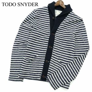 カナダ製★ TODD SNYDER トッドスナイダー 通年 ボーダー スウェット ショールカラー カーディガン Sz.M　メンズ ネイビー　A3T02106_3#I