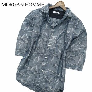 MORGAN HOMME モルガン オム 春夏 花柄 フラワー★ 総柄 7分袖 スリム シャツ Sz.L　メンズ　A3T02942_3#A