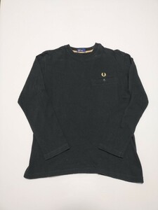 古着　FRED PERRY ピケ ロングスリーブ 　長袖　Tシャツ 鹿の子 ロンT　メンズ　サイズS　黒　東京発送　mkw.tokyo1351