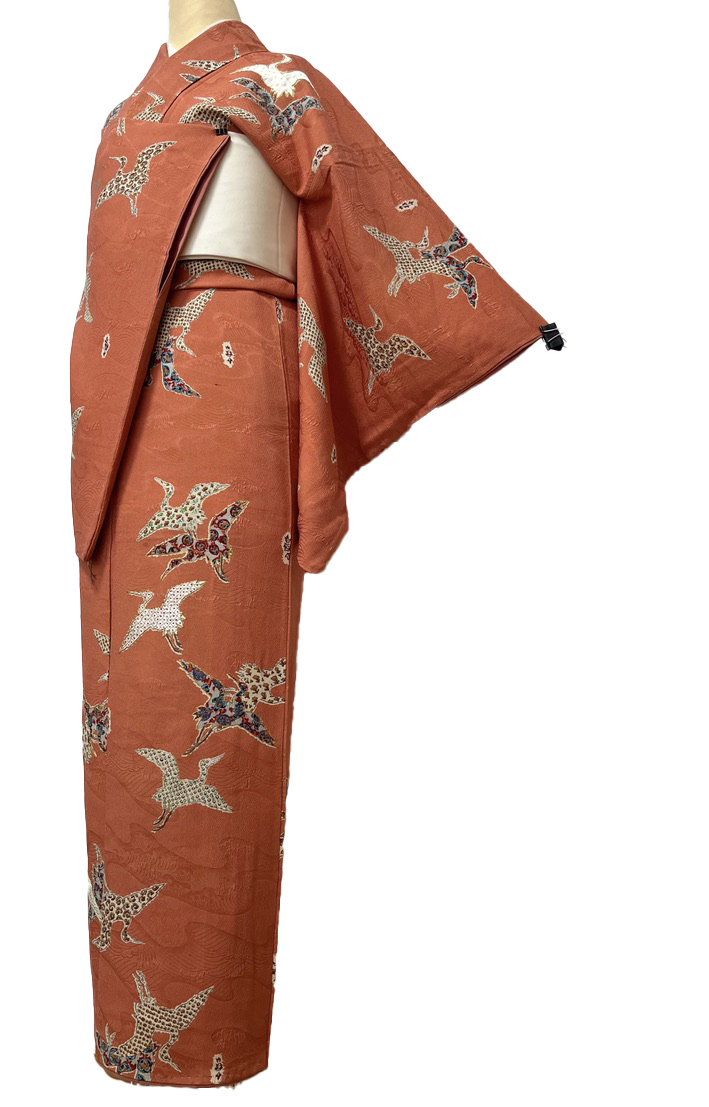 人気の福袋 適当な価格 LA-9振袖 アンティーク 桃紅色 梅 牡丹 菊 刺繍
