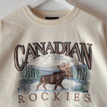 未使用 90s CANADIAN ROCKIES 刺繍 スウェット オフホワイト M カナダ製 動物柄 ヘラジカ スーベニア / ヴィンテージ 80s USA アメカジ_画像3