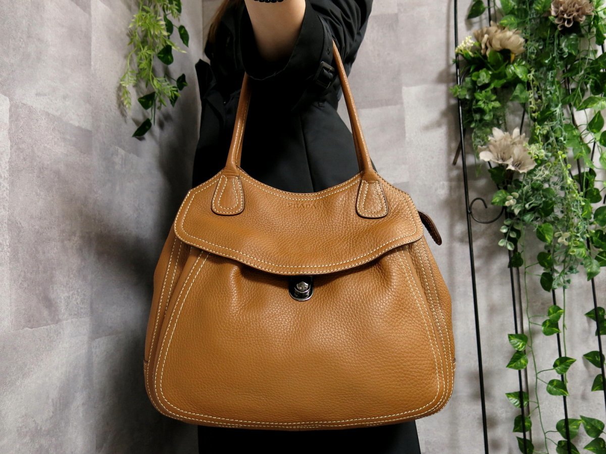 代引き人気 PRADA プラダ ハンドバッグ キャメル ショルダーバッグ