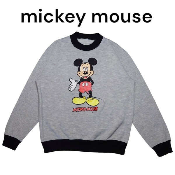 Mickey　両面ビッグプリント　リンガースウェットトレーナー　古着　ミッキーマウス
