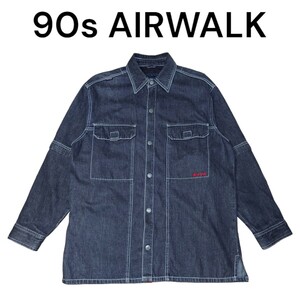 90s AIRWALK　ブラックデニムシャツ　古着　エアウォーク　ロゴ刺繍