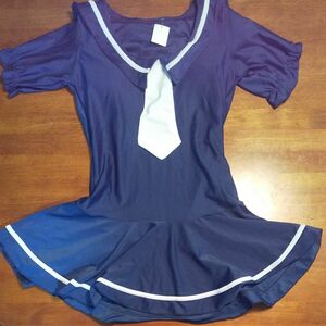 ワンピース水着 紺色 セーラー服風 サイズ不明 伸縮性