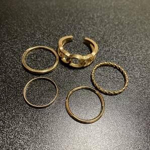 シンプル 鎖 チェーン デザイン リング 指輪 ゴールド 5個セットの画像3
