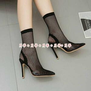  bootie -34 black 22cm summer boots 174126 mesh socks manner summer boots sandals high heel pin heel lady's 