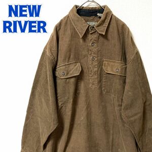 NEW RIVERコーデュロイ 長袖シャツ ワークシャツ ハーフボタン ヴィンテージ ベージュ 古着