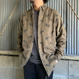 WOOLRICH ウールリッチ 総柄 オールプリント アニマル 鹿 シカ シャモアクロスシャツ 長袖シャツ メンズM