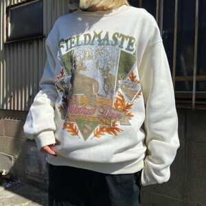 90年代 USA製 FIELDMASTER 鹿 アニマルプリントスウェット メンズL相当