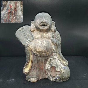 布袋様 土人形 高さ約24cm 郷土玩具 布袋 七福神 開運 魔除け 置物 飾り インテリア オブジェ 和雑貨 和風 日本 雑貨 粘土【80s1356】