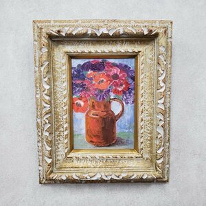 Art hand Auction 絵画 額絵 油絵 額縁 花 フラワー 金 ゴールドカラー インテリア 飾り 壁飾り 銘無し 静物画 油彩 美術品 アート【100s1362】, 絵画, 油彩, 静物画