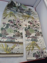 YA4395 　和装　アンティーク　レトロ　袷袋帯　帯　絹　全通柄　巾約31.5㎝/長さ約3m95㎝　生地　リメイク素材　材料　_画像2