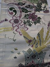 YA4395 　和装　アンティーク　レトロ　袷袋帯　帯　絹　全通柄　巾約31.5㎝/長さ約3m95㎝　生地　リメイク素材　材料　_画像6