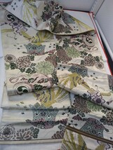 YA4395 　和装　アンティーク　レトロ　袷袋帯　帯　絹　全通柄　巾約31.5㎝/長さ約3m95㎝　生地　リメイク素材　材料　_画像7