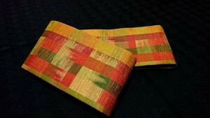  literary creation obi * man's obi colorful check pattern width approximately 12cm[420cm]