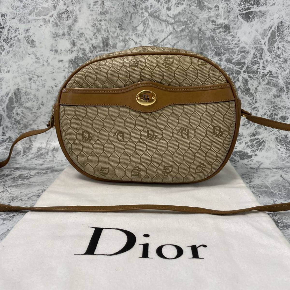 Christian Dior クリスチャン・ディオール ハニカム柄 PVC×レザー素材