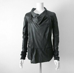 Rick Owens ◆ レザー ドレープネック ダブルジャケット 黒 サイズ40 (ニット切替) カーディガン リックオウエンス ◆48/XE4