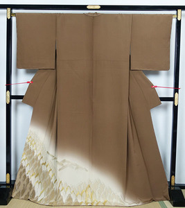 訪問着 未使用 しつけ糸付き 袷 山裾木立 金箔加工 適用身長１６９ｃｍ位 正絹 10418