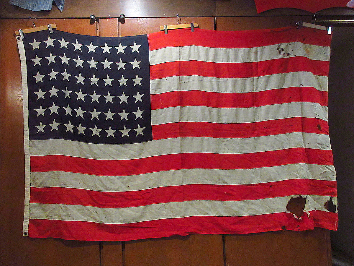 Vintage-30er Jahre ● 48 Sterne amerikanische Flagge Größe 242 cm x 147, 5 cm ● 230315j6-Sign Vintage 1930er Flagge Innen, Handgefertigte Artikel, Innere, Verschiedene Waren, Bedienfeld, Tapisserie